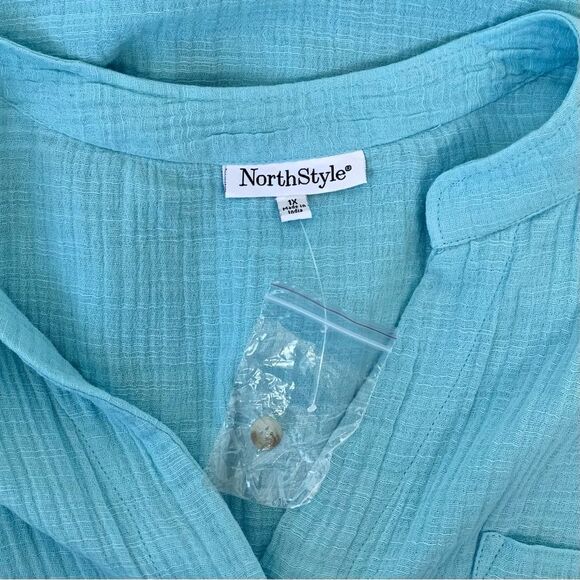 NorthStyle 100% Cotton Gauze Double-Cloth Button Front Blue Tunic Size 1X NWT - Picture 7 of 10